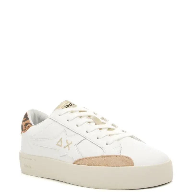 sneakers da bambina con logo ricamato sulla parte esterna e inserto animalier bianco oro miniatura 2