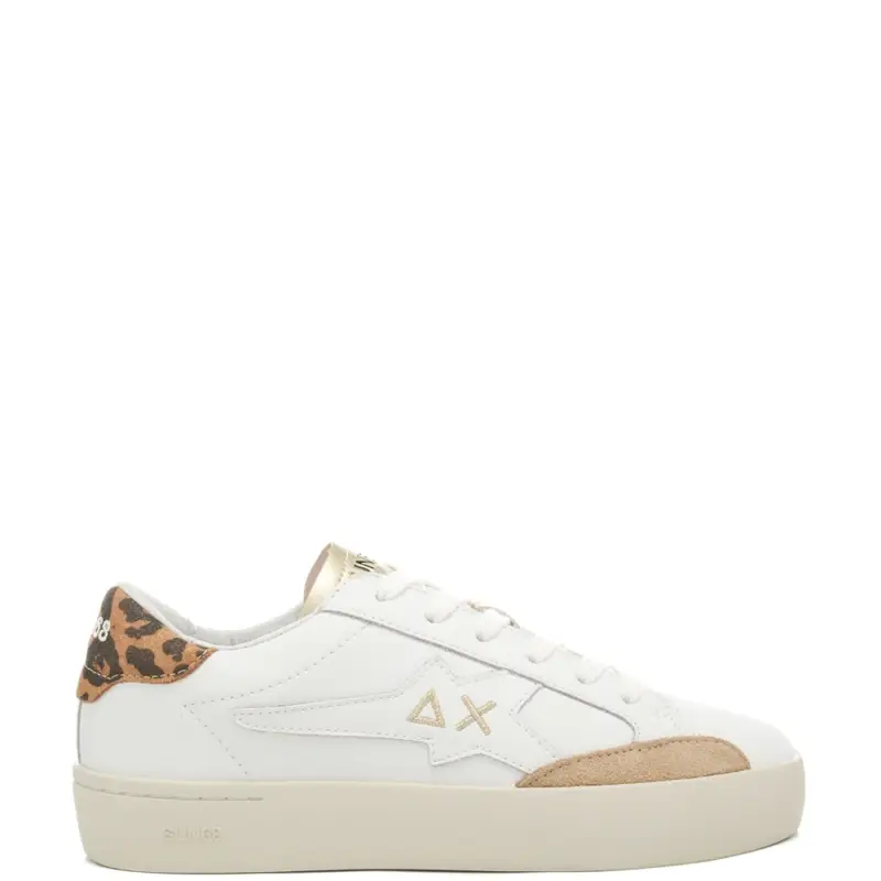 sneakers da bambina con logo ricamato sulla parte esterna e inserto animalier bianco oro