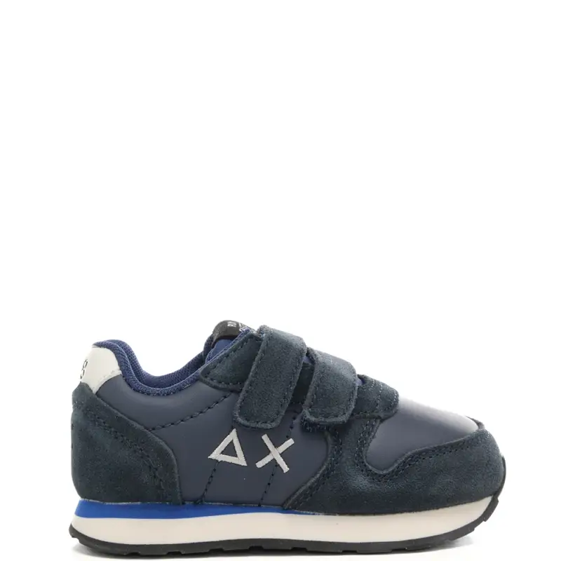 sneakers da bambino con logo sulla parte esterna e inserti in suede blu navy