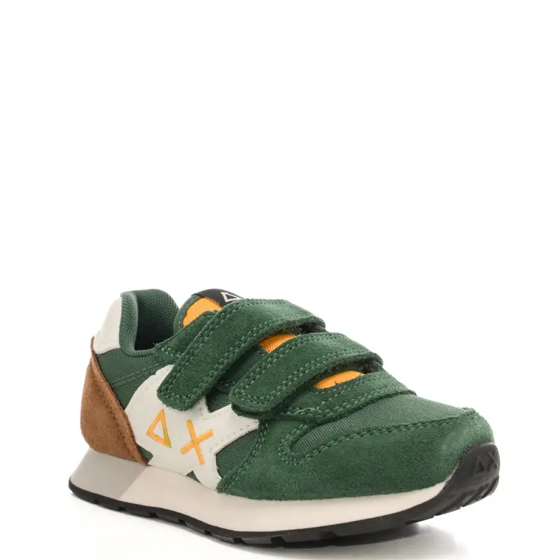 sneakers da bambino con logo sulla parte esterna e inserti in suede verde miniatura 2