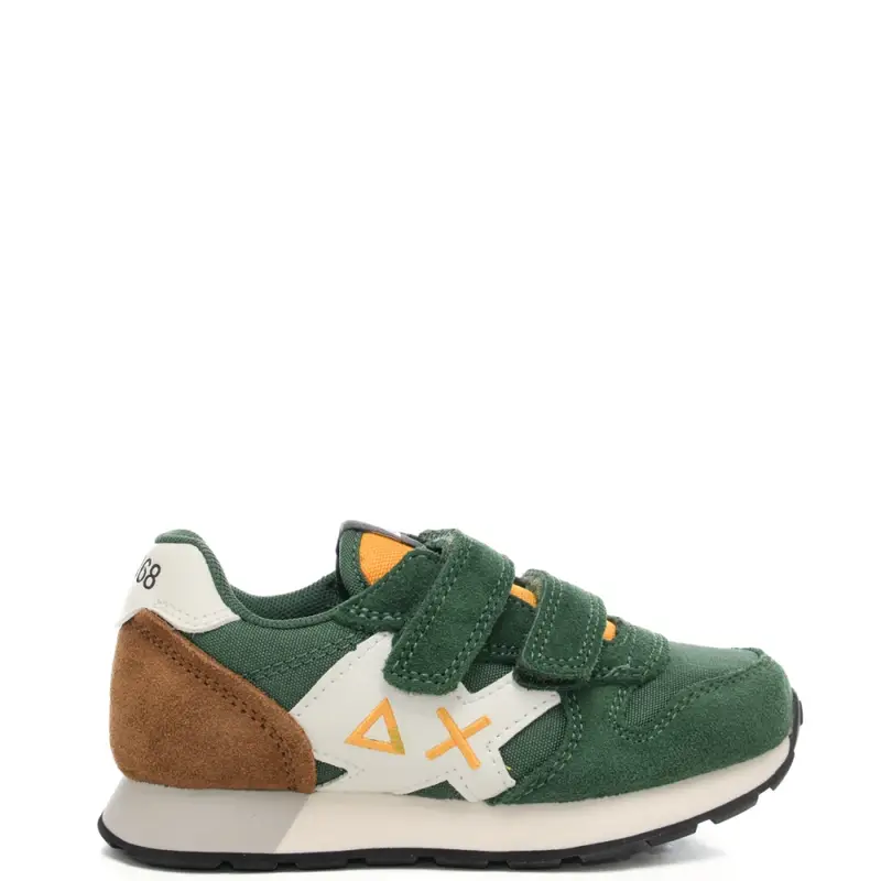 sneakers da bambino con logo sulla parte esterna e inserti in suede verde