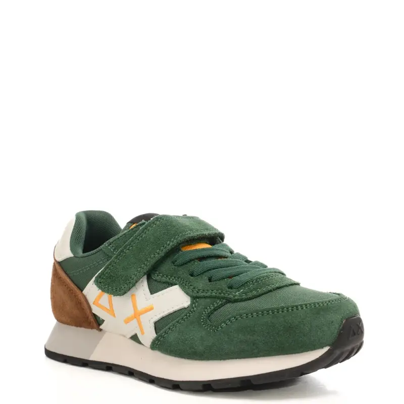 sneakers da bambino con logo sulla parte esterna e inserti in suede verde scuro miniatura 2