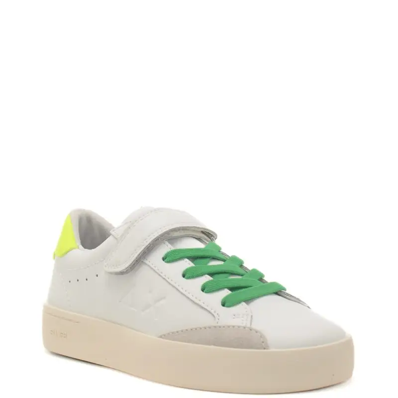 sneakers da bambino con logo sulla parte esterna e inserto e lacci a contrasto sul retro bianco giallo miniatura 2