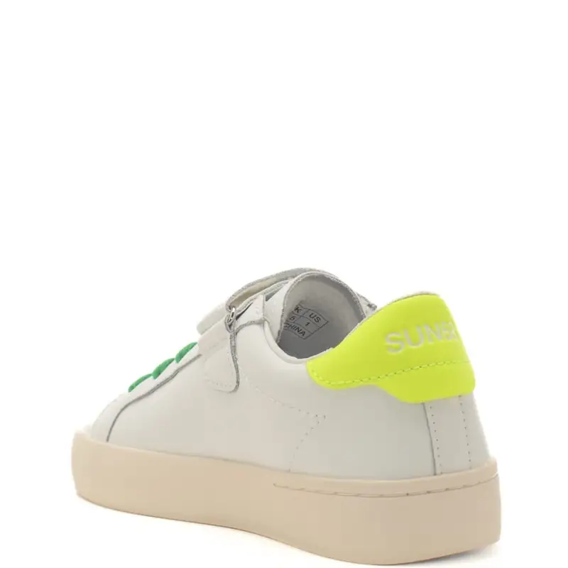 sneakers da bambino con logo sulla parte esterna e inserto e lacci a contrasto sul retro bianco giallo miniatura 3