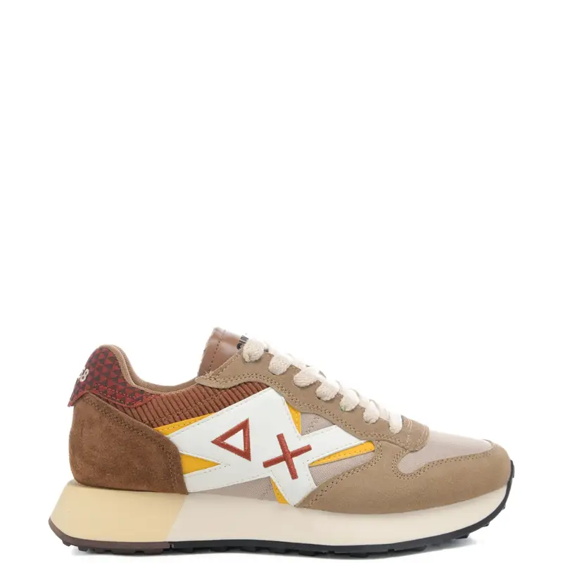 sneakers da uomo jaki winter con inserti in vari tessuti beige scuro