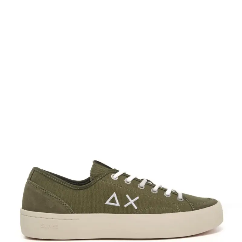 Sun68 sneakers da uomo street canvas con inserti in pelle verde militare