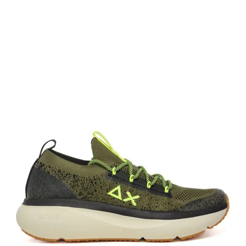 Sun68 sneakers running da uomo jupiter knit con maxi suola verde militare fluo
