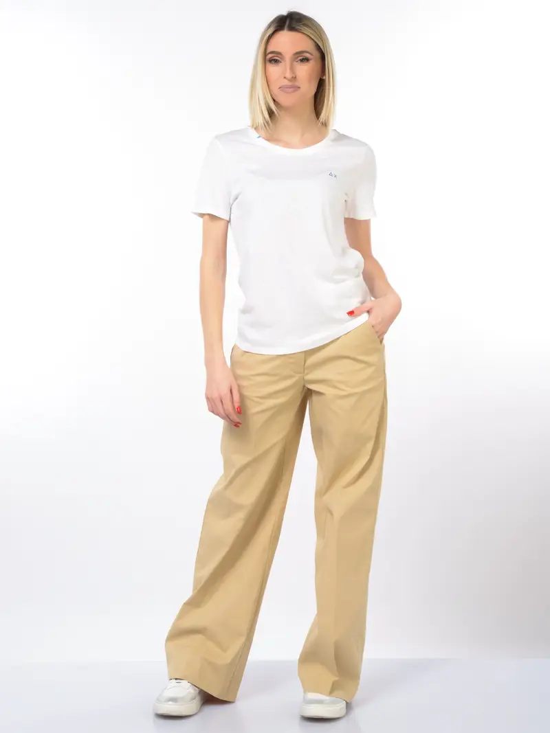 t Shirt da donna Sun68 in lino e cotone con logo Bianco miniatura 2