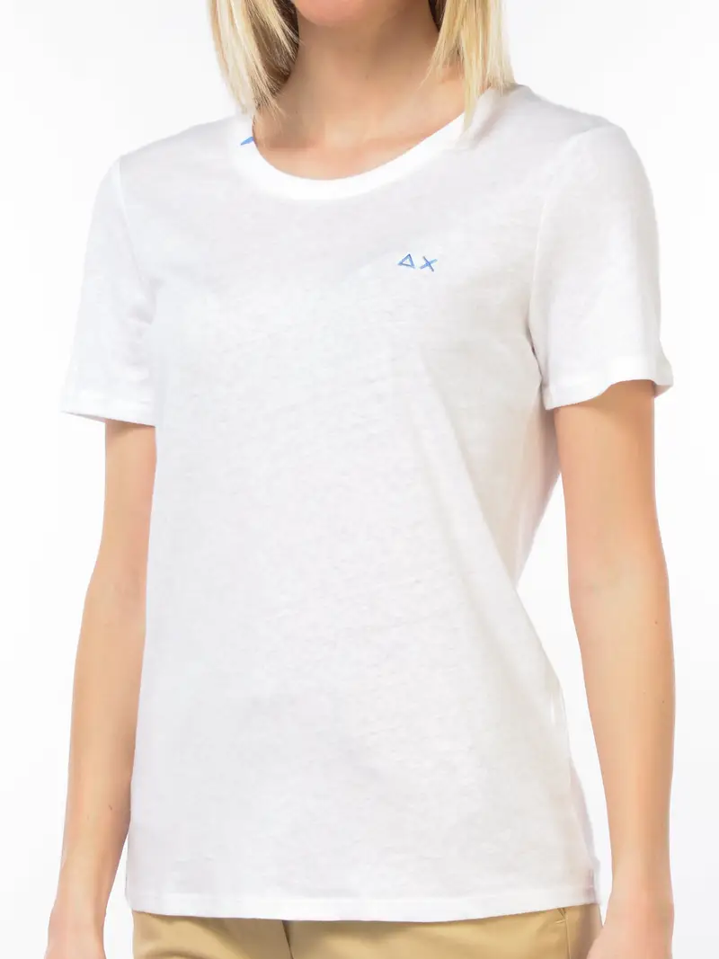t Shirt da donna Sun68 in lino e cotone con logo Bianco