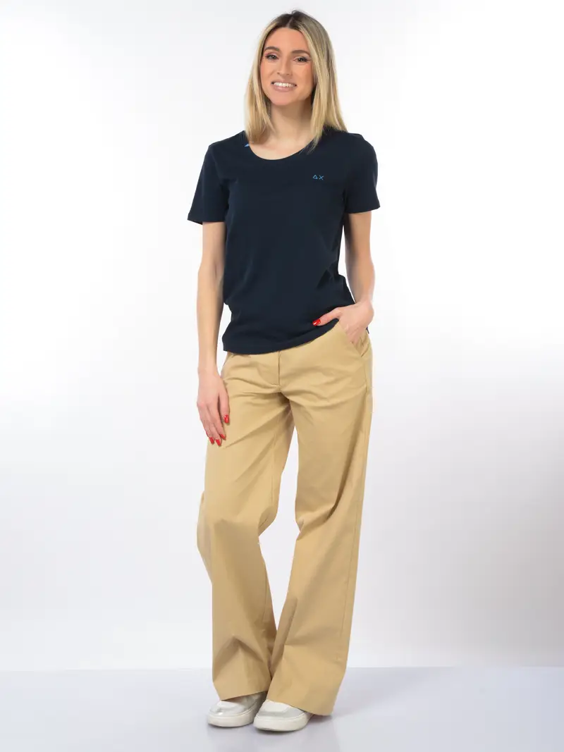 t Shirt da donna Sun68 in lino e cotone con logo Blu miniatura 2