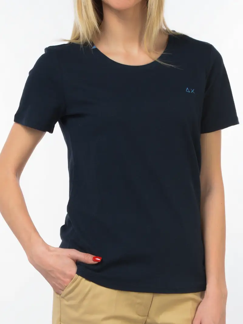 t Shirt da donna Sun68 in lino e cotone con logo Blu