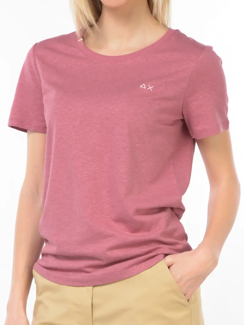 t Shirt da donna Sun68 in lino e cotone con logo Rosa