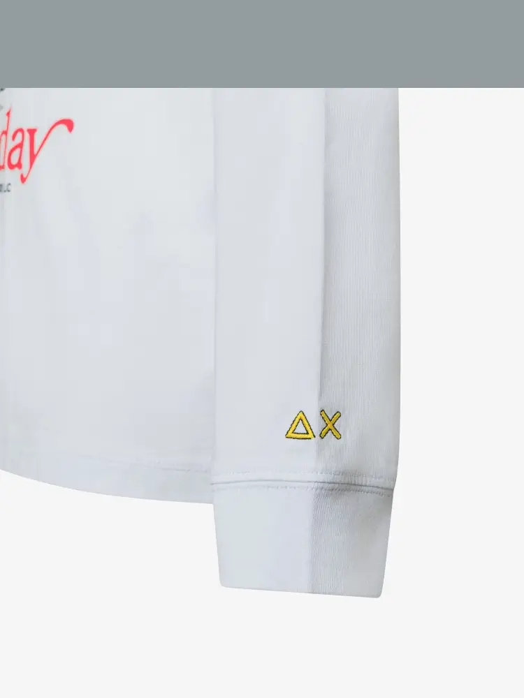 tshirt bianca bambino in cotone manica lunga logo sul davanti miniatura 2