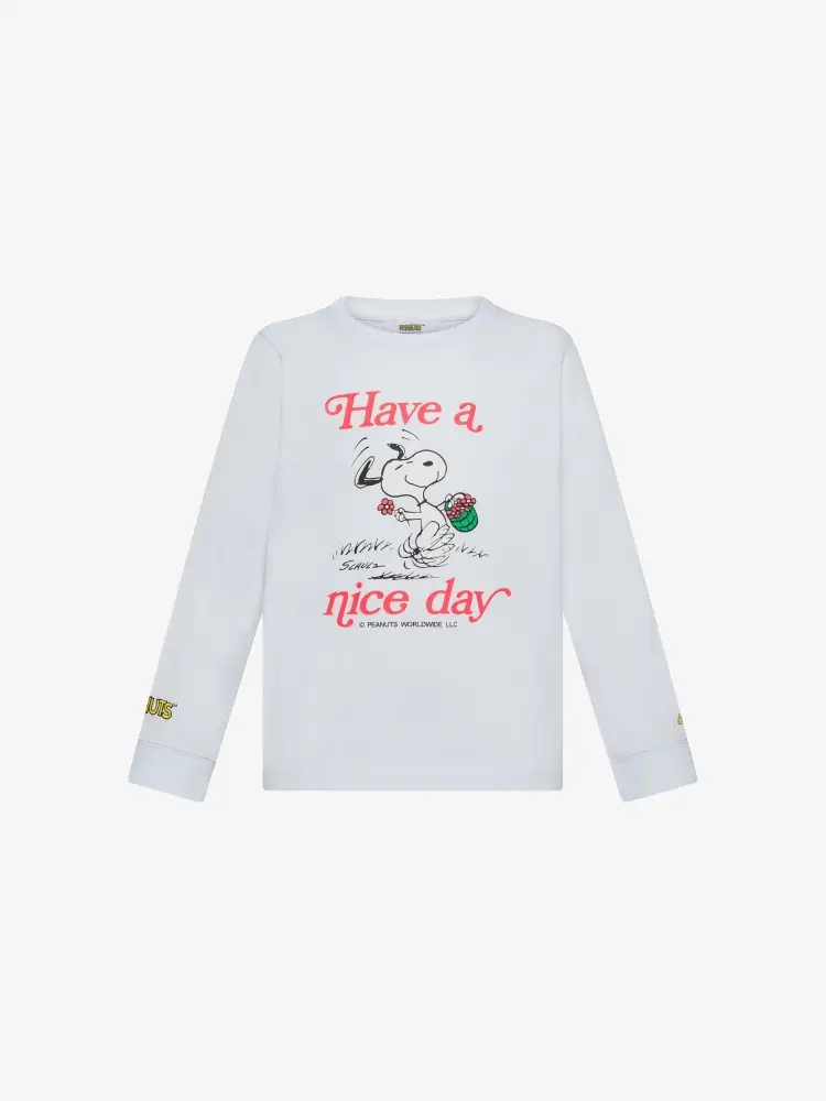 tshirt bianca bambino in cotone manica lunga logo sul davanti