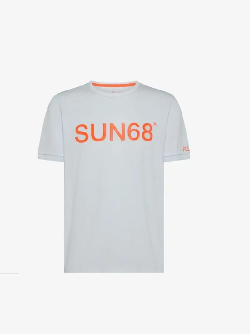 Sun68 tshirt bianca uomo maxi logo fluo sul davanti