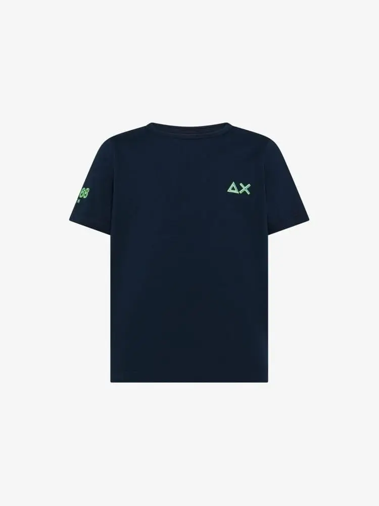 tshirt blu navy bambino logo fluo