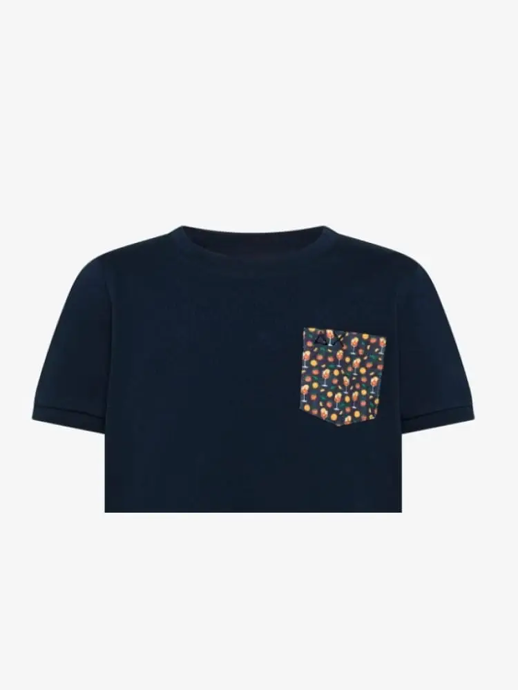 tshirt blu navy bambino logo sul petto miniatura 2