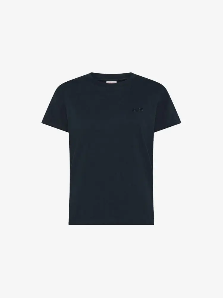 tshirt blu navy donna logo con strass