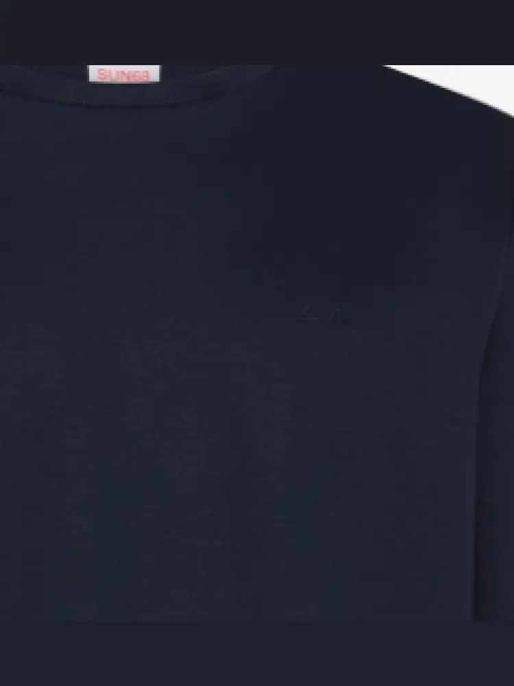 tshirt blu navy uomo in cotone manica lunga mini logo sul petto miniatura 2