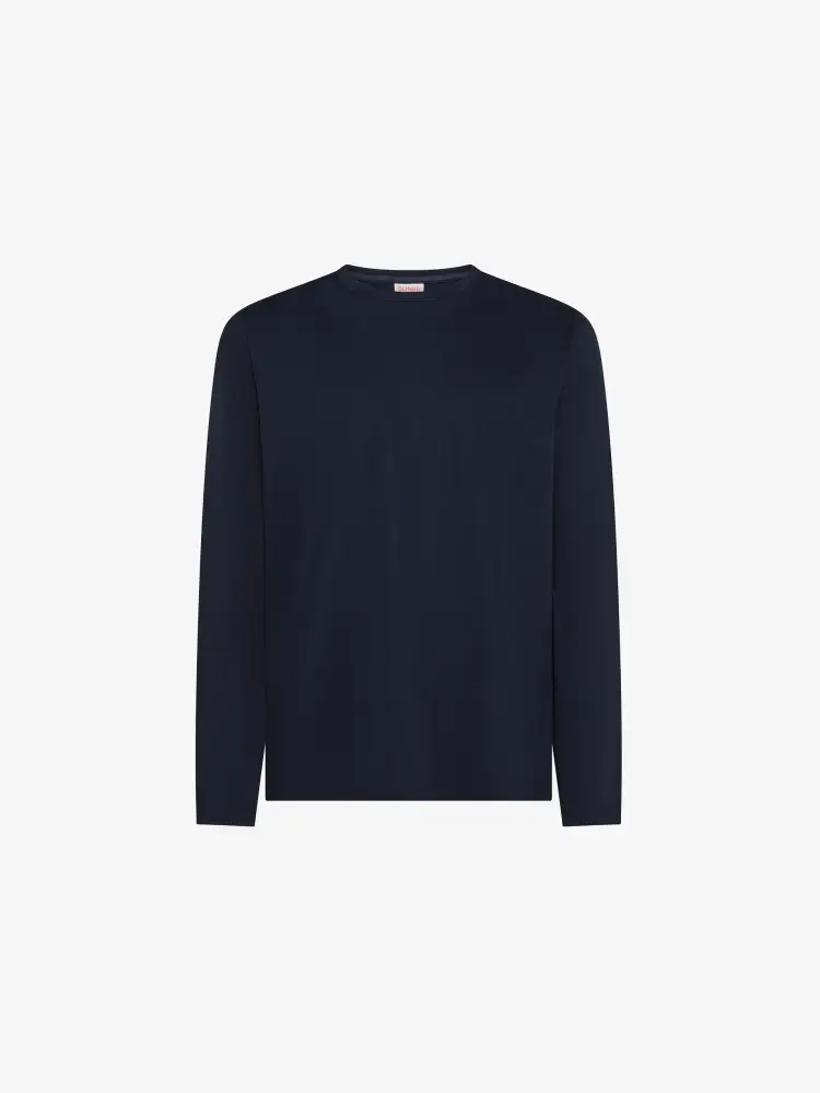 tshirt blu navy uomo in cotone manica lunga mini logo sul petto