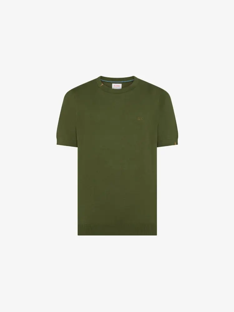 tshirt in maglia verde scuro uomo mini logo