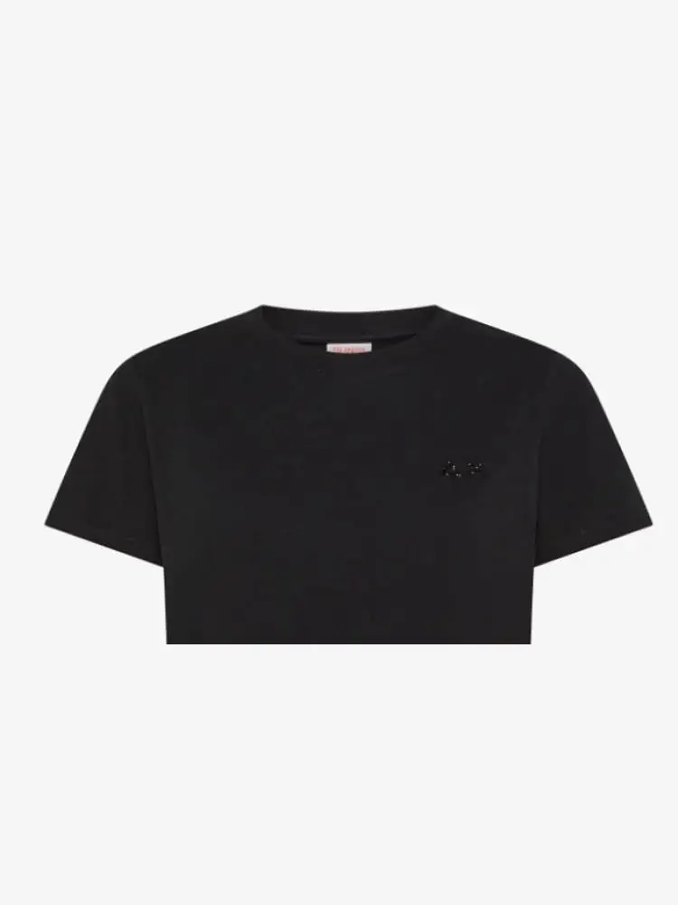 tshirt nera donna logo con strass sul pett0 miniatura 2