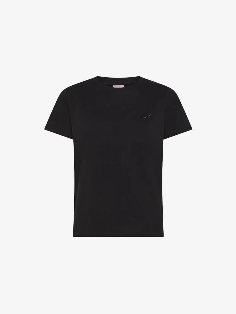 tshirt nera donna logo con strass sul pett0