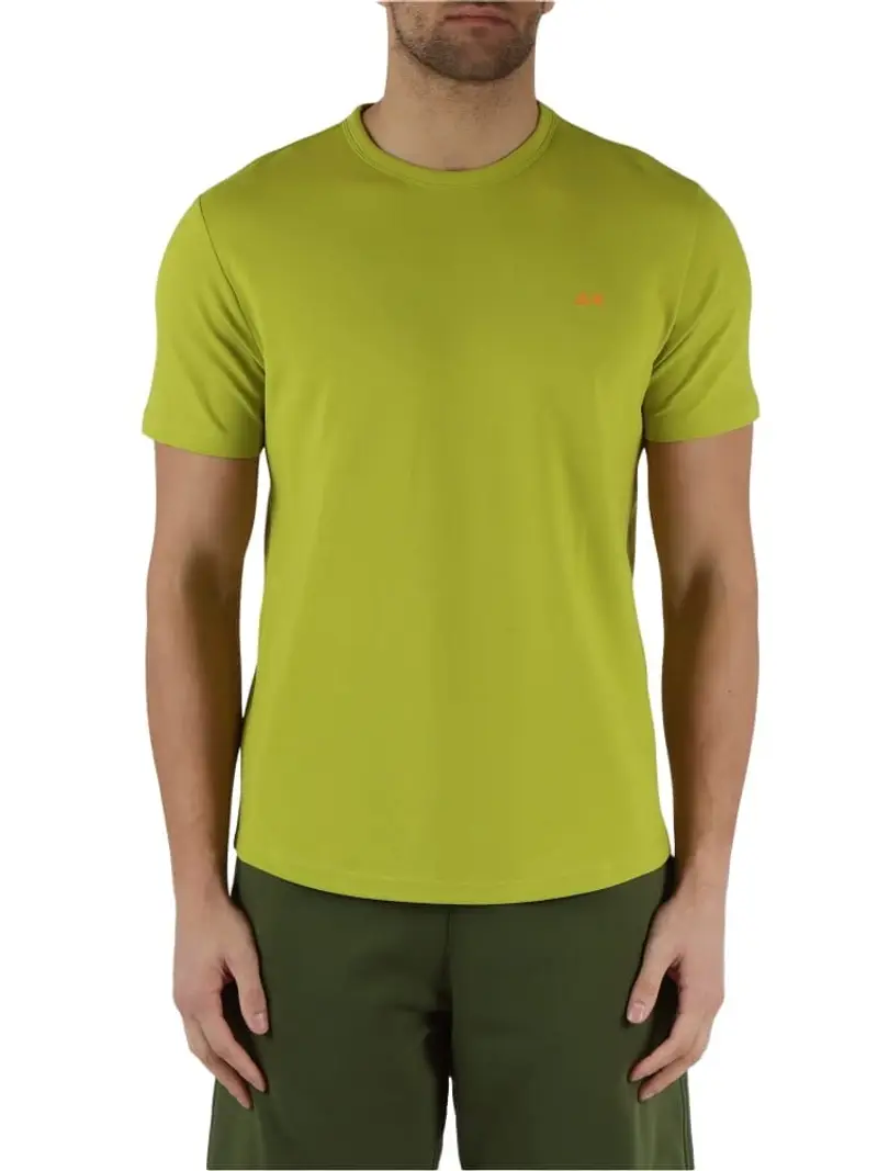Sun68 tshirt verde lime uomo in cotone mini logo ricamato sul petto