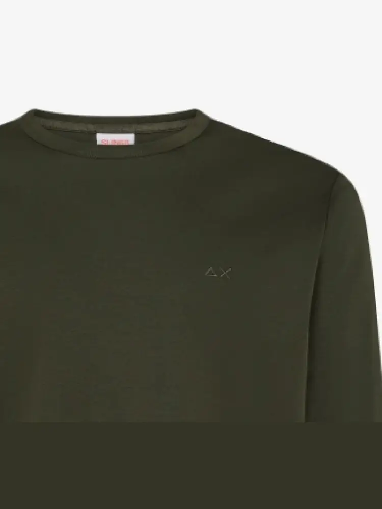 tshirt verde militare uomo in cotone manica lunga mini logo sul petto miniatura 2