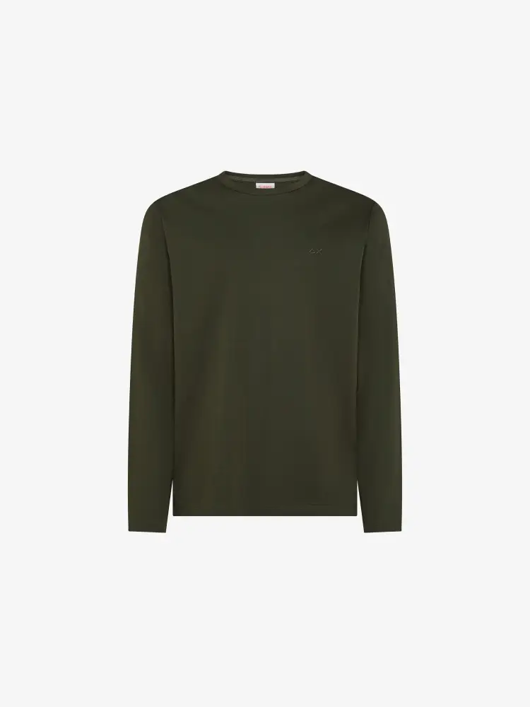 tshirt verde militare uomo in cotone manica lunga mini logo sul petto