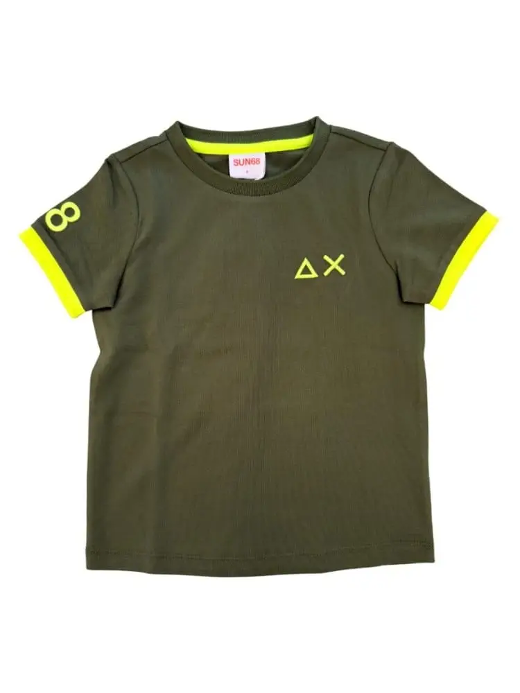 tshirt verde scuro bambino logo fluo