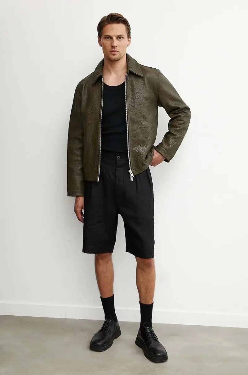 pantaloncini in lino colore nero 4148 miniatura 2