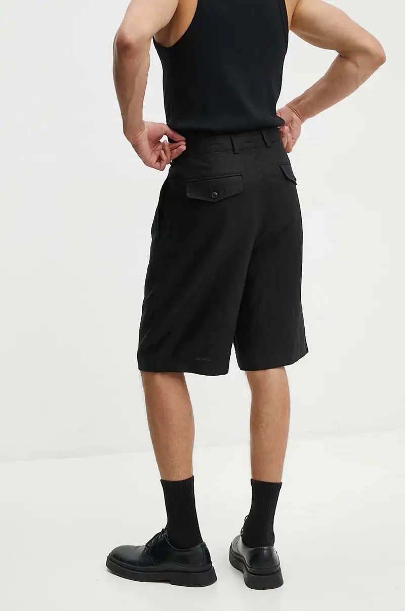 pantaloncini in lino colore nero 4148 miniatura 3