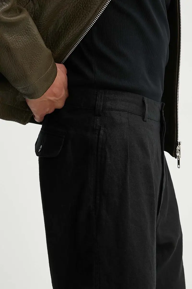 pantaloncini in lino colore nero 4148 miniatura 4