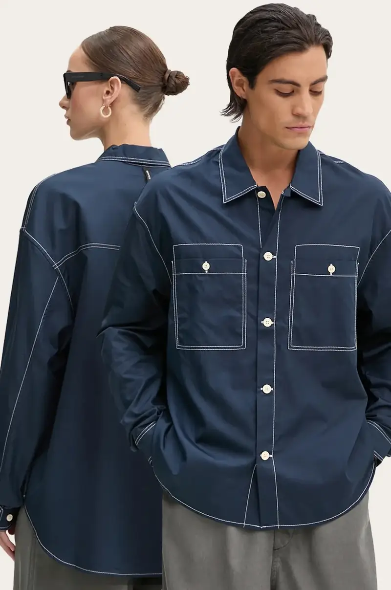 camicia in cotone colore blu navy RTWXSHR019