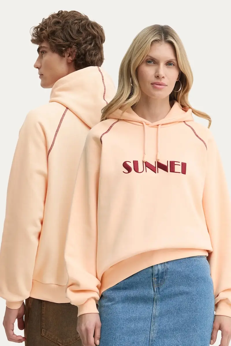 felpa in cotone colore arancione con cappuccio con applicazione RTWXJER017