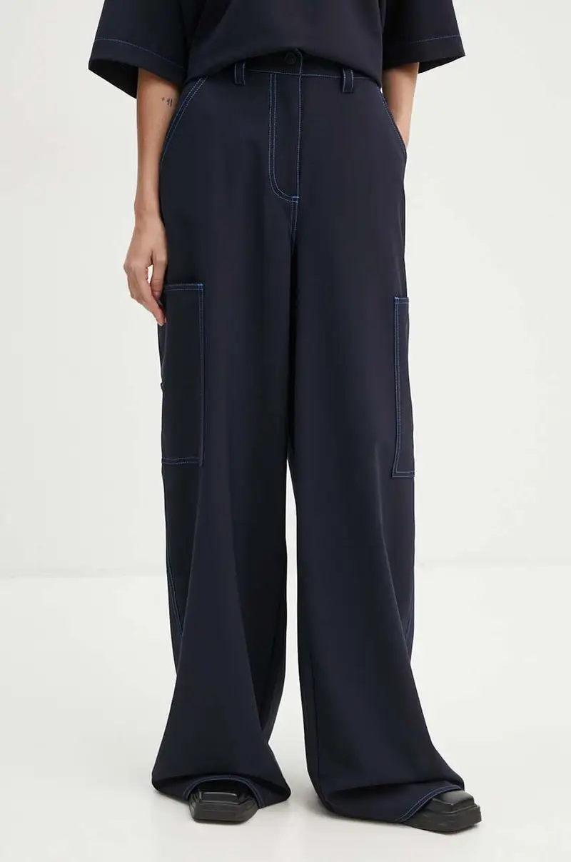 pantaloni in misto lana colore blu navy RTWWBOT002