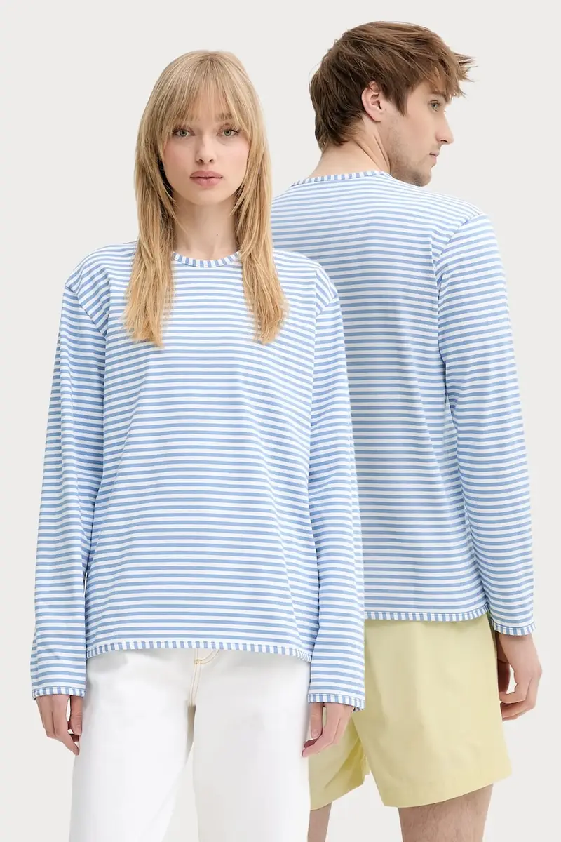 top a maniche lunghe in cotone colore marrone RTWXJER004 Blu