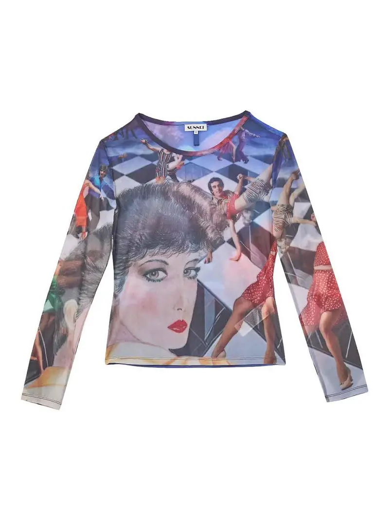 Top trasparente a maniche lunghe Multicolore