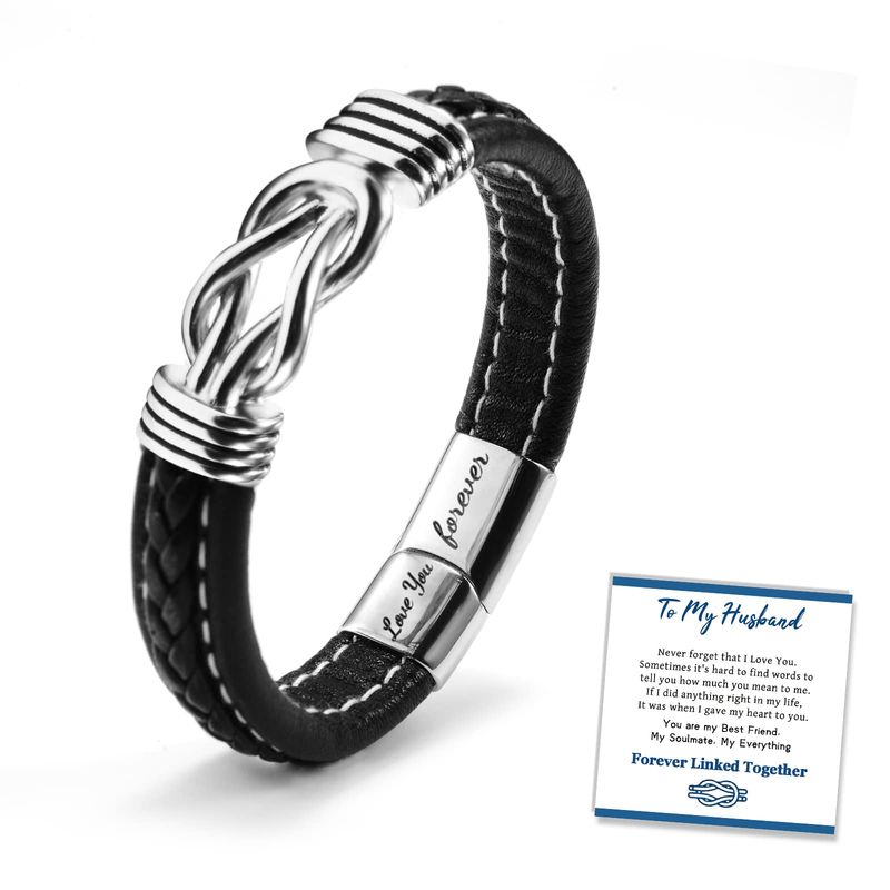 SUNSH Bracciale Uomo Pelle Acciaio Inox