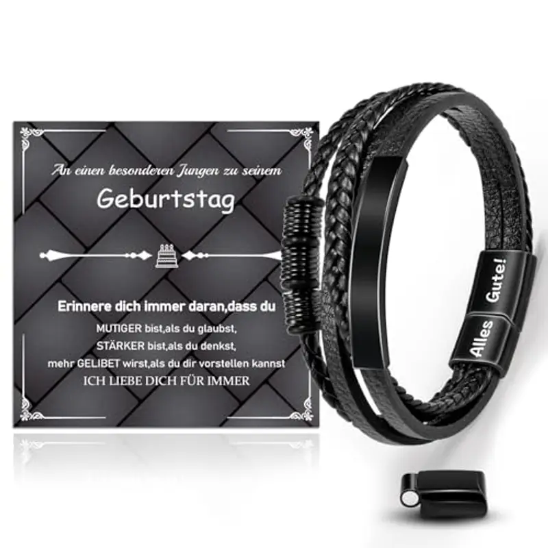 SUNSH Regali Di Compleanno per Ragazzo,Bracciale Di Compleanno,Regalo Da Uomo/Ragazzo,Bracciale Da Uomo,Figlio/Nipote/Fratello/Ragazzo/Amico/Uomo,Bracciale in Pelle Da Uomo