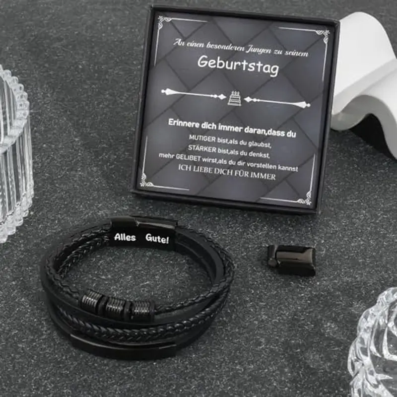 SUNSH Regali Di Compleanno per Ragazzo, Bracciale Di Compleanno, Regalo Da Uomo/Ragazzo, Bracciale Da Uomo, Figlio/Nipote/Fratello/Ragazzo/Amico/Uomo, Bracciale in Pelle Da Uomo miniatura 2