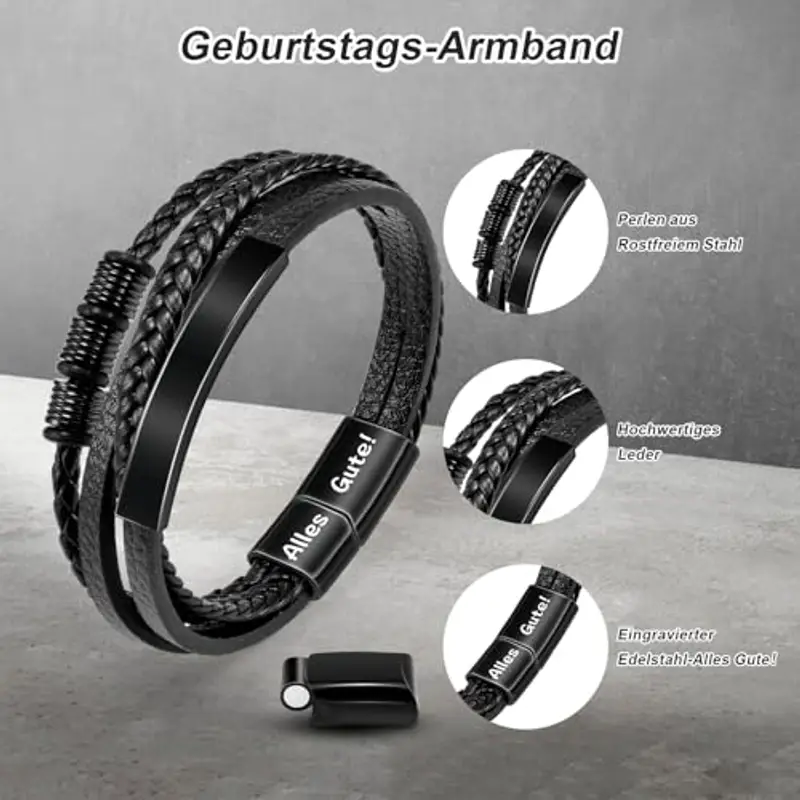 SUNSH Regali Di Compleanno per Ragazzo, Bracciale Di Compleanno, Regalo Da Uomo/Ragazzo, Bracciale Da Uomo, Figlio/Nipote/Fratello/Ragazzo/Amico/Uomo, Bracciale in Pelle Da Uomo miniatura 3