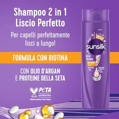 Sunsilk, Shampoo Liscio Perfetto 2in1, Shampoo e Balsamo per Capelli Lungo e Setosi, Formula Active Fusion con Olio di miniatura 3