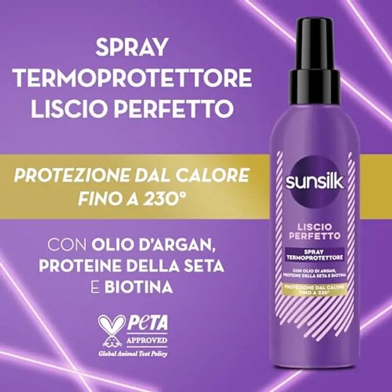 Sunsilk Spray Termoprotettore Capelli, Linea Liscio Perfetto, Senza Risciacquo, Anticrespo Capelli, Protegge dal Calore, Texture Ultra-leggera, con Olio di Argan, Proteine della Seta e Biotina, 200ml miniatura 2