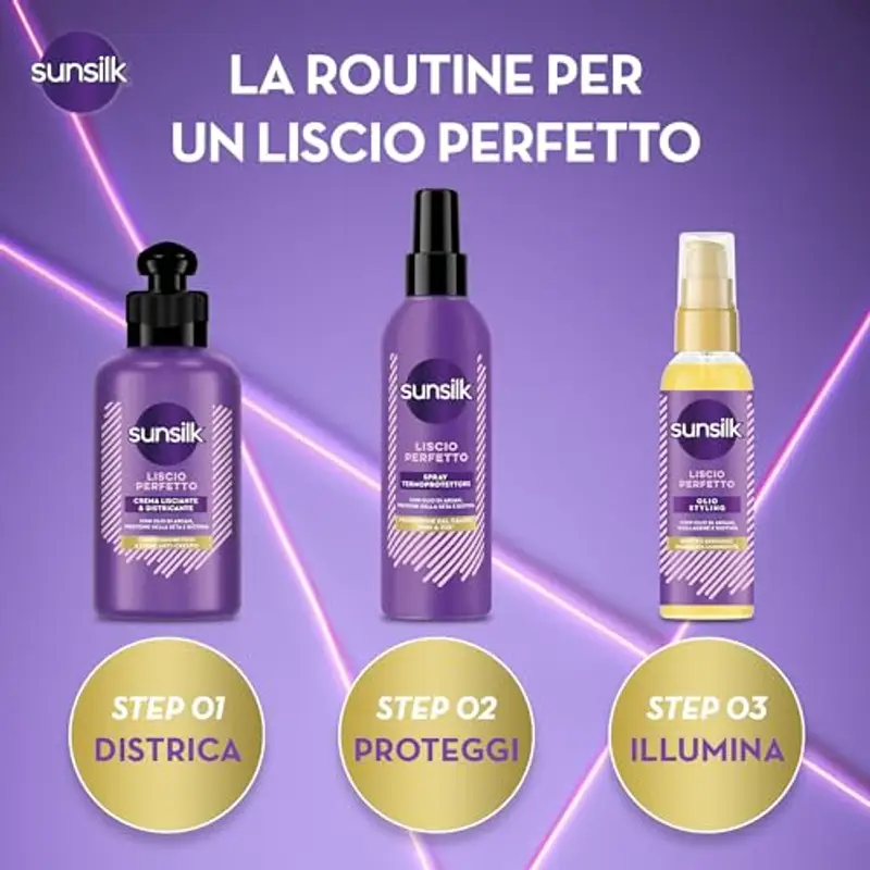 Sunsilk Spray Termoprotettore Capelli, Linea Liscio Perfetto, Senza Risciacquo, Anticrespo Capelli, Protegge dal Calore, Texture Ultra-leggera, con Olio di Argan, Proteine della Seta e Biotina, 200ml miniatura 3