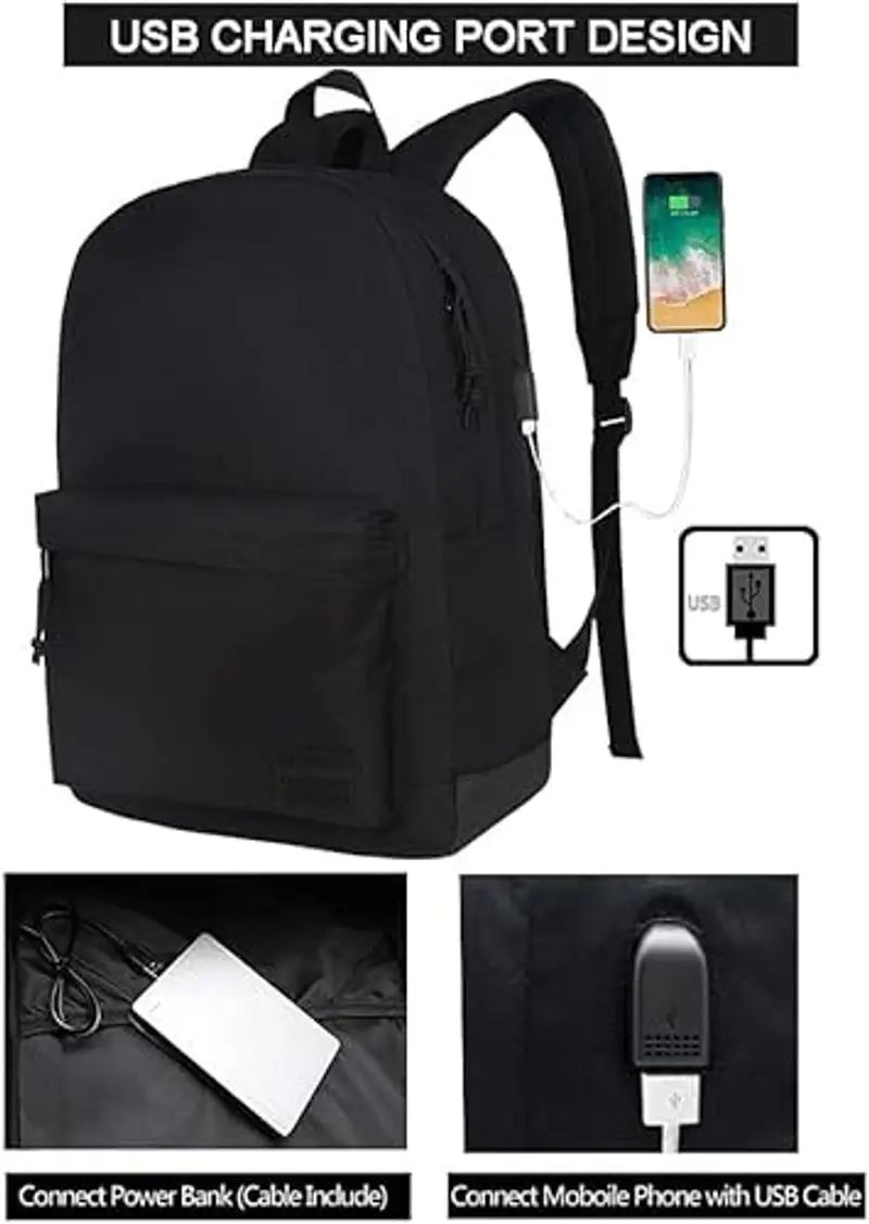 SUPACOOL Zaino leggero casual per computer portatile con porta di ricarica USB per uomini e donne, zaino per uso miniatura 2