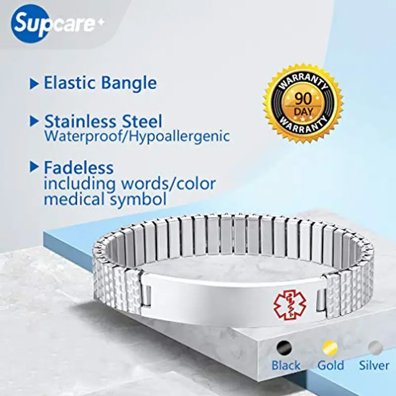 Supcare Bracciale Uomo Acciaio Personalizzato, Medico Emergenza Braccialetto Incisione Identificativo, Argento miniatura 2