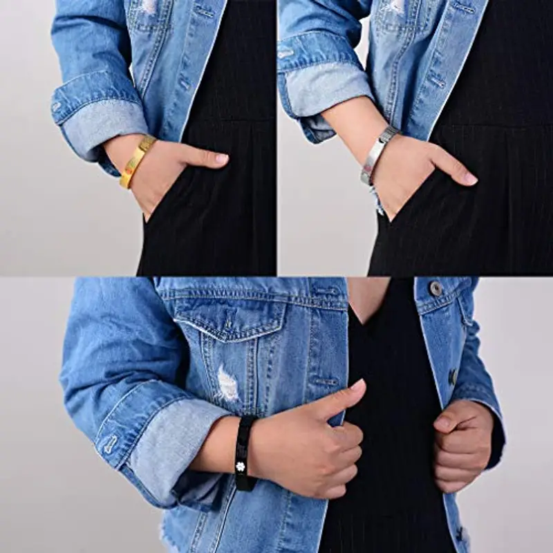 Supcare Bracciale Uomo Acciaio Personalizzato, Medico Emergenza Braccialetto Incisione Identificativo, Argento miniatura 3