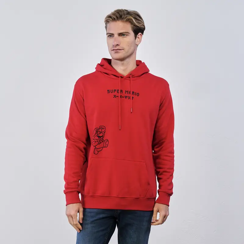 Felpa rossa da uomo con stampa cartoon Super Mario